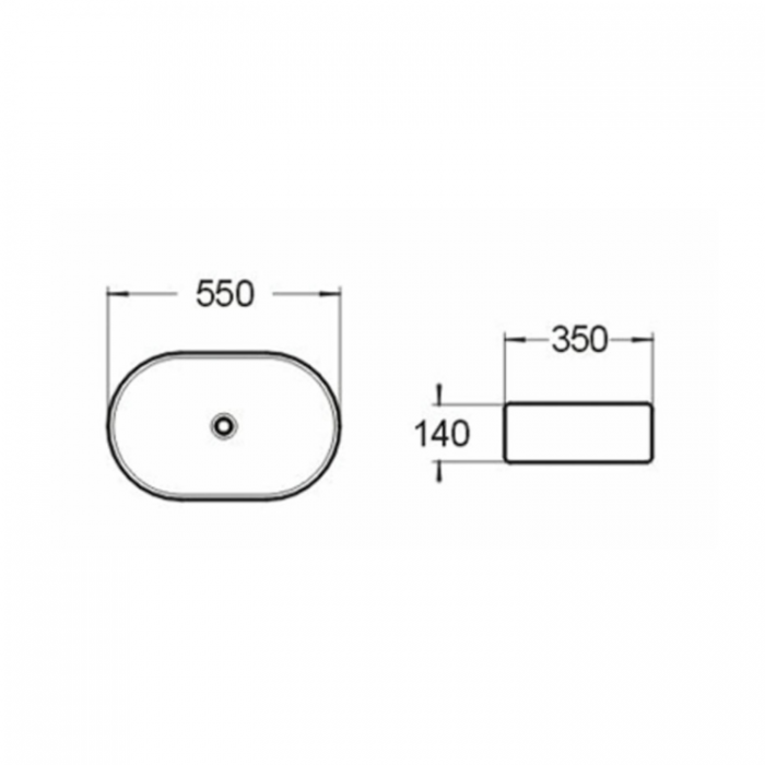 550*350*140mm Above Counter Basin Gloss black and White Waste: 32mm Non Overflow
