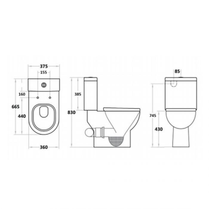 665*375*830mm Bela Skew Toilet Suite Box Rim Pan 4.5/3 Liters Dual Flush