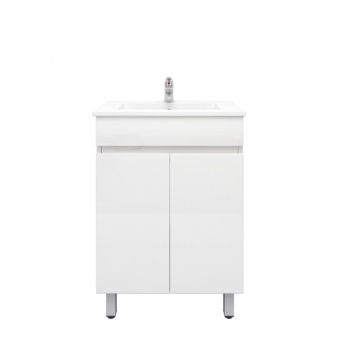 600L*850H*360DMM Gloss White MDF Bathroom Vanity 2 Doors Free Standing