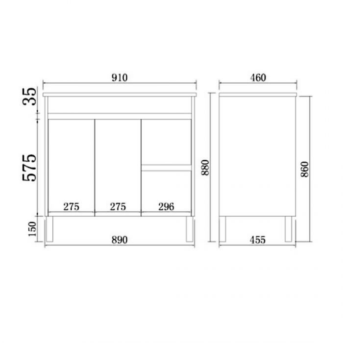 900*460*860mm Polywood Concrete Grey Freestanding Bathroom Vanity (Cabinet Only)