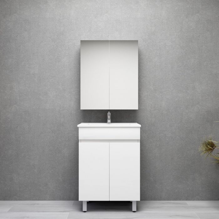600L*850H*360DMM Gloss White MDF Bathroom Vanity 2 Doors Free Standing
