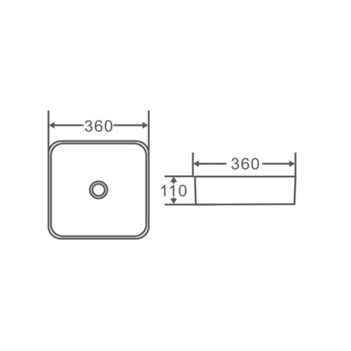 360*360*110mm Above Counter Basin Matte White Fine Ceramic Waste: 32mm Non Overflow