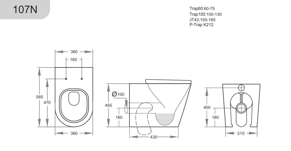 Elvera Rimless Extra Height Wall Faced Pan KDK107R