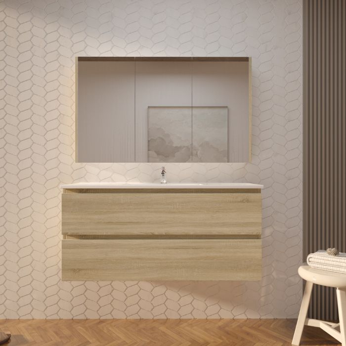 1200L*520H*460DMM White Oak MDF Bathroom Vanity 2 Drawers Wall Hung