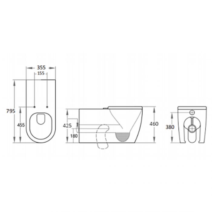 795*355*420mm Care Tornado Wall Faced Pan 4.5/3 Liters Dual Flush