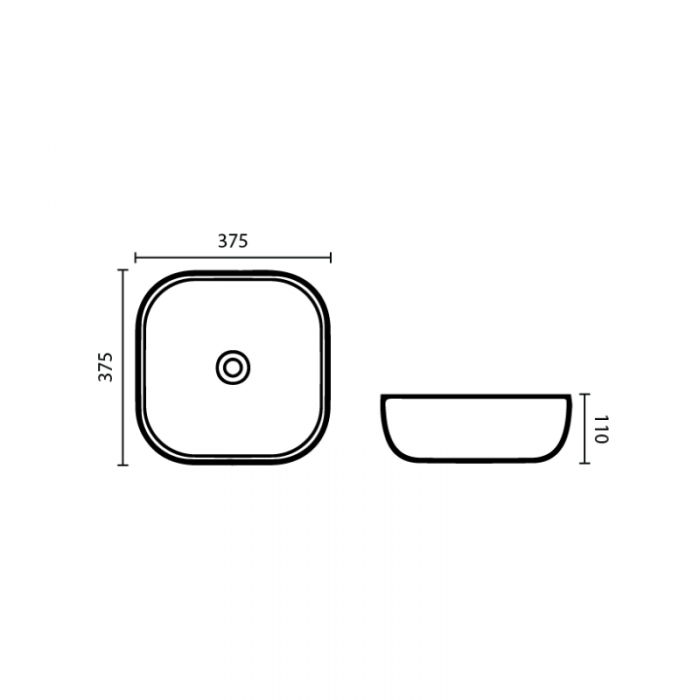 375*375*120mm Above Counter Basin Gloss White Fine Ceramic Waste: 32mm Non Overflow