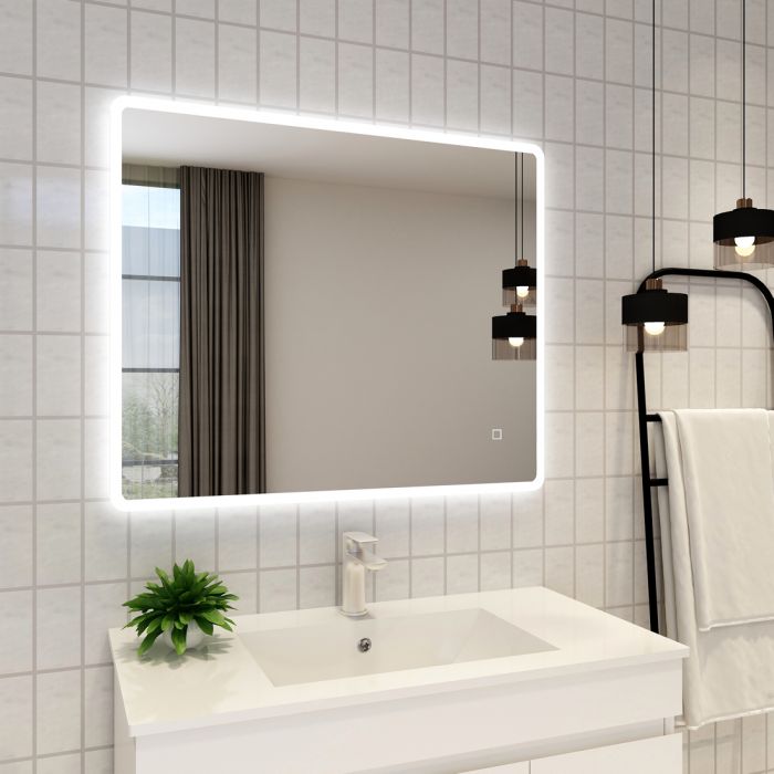 900x750mm Curved Rim Rectangle 3 Color Frontlit LED Mirror(Touch Sensor Switch)