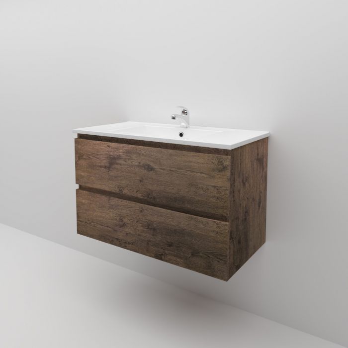 900L*520H*460DMM Dark Oak MDF Bathroom Vanity 2 Drawers Wall Hung