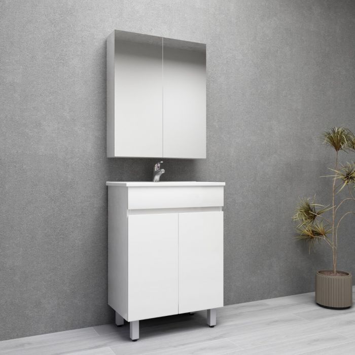 600L*850H*360DMM Gloss White MDF Bathroom Vanity 2 Doors Free Standing