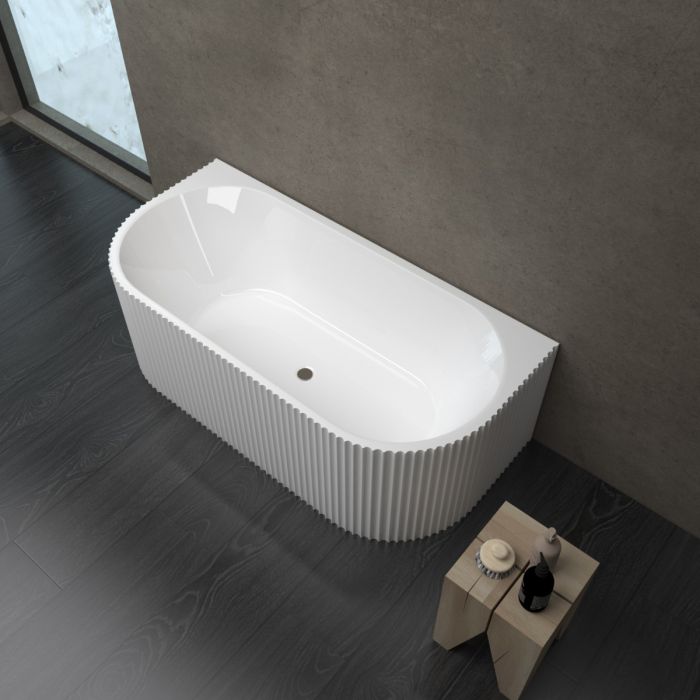 1700mm Kiama Grooved Gloss White Back to Wall Bathtub