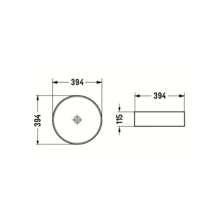 394*394*115mm Above Counter Basin Gloss White Fine Ceramic Waste: 32mm Non Overflow