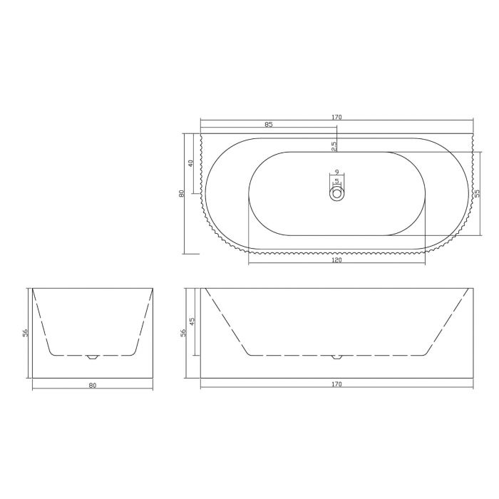1700mm Kiama Grooved Gloss White Back to Wall Bathtub