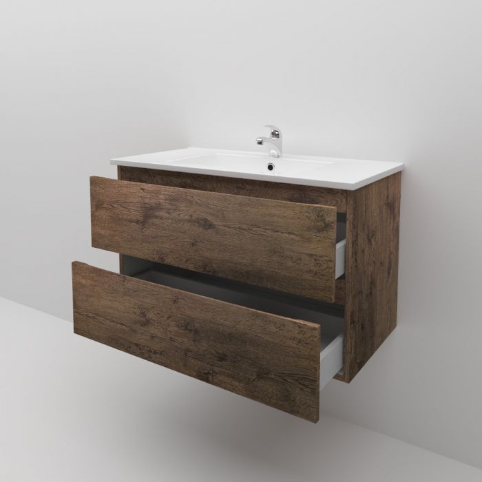 900L*520H*460DMM Dark Oak MDF Bathroom Vanity 2 Drawers Wall Hung