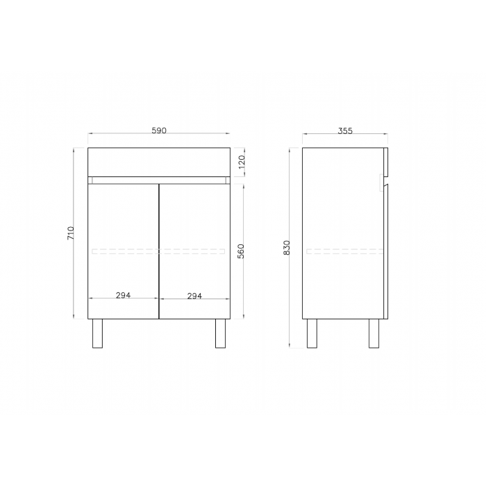 600L*850H*360DMM Gloss White MDF Bathroom Vanity 2 Doors Free Standing