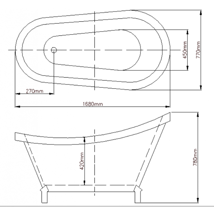 1680*770*780mm Free Standing Bathtub Included