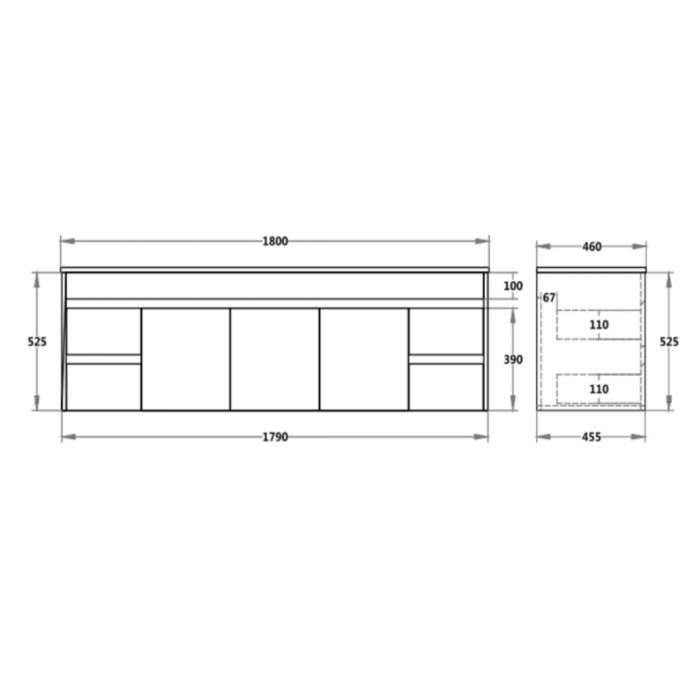 1800*460*525mm Polywood Concrete Grey Wall Hung Bathroom Vanity (Cabinet Only)