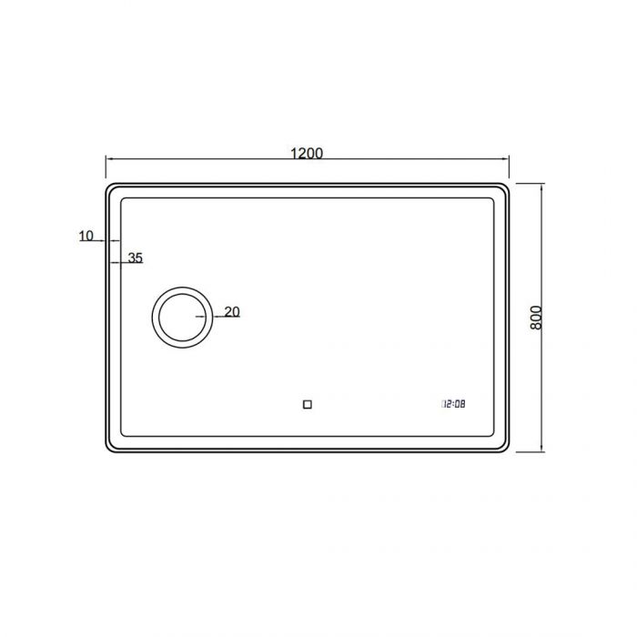 1200x800mm Curved Rim Rectangle 3 Color Frontlit LED Mirror With Magnifier and Screen Clock(Touch Sensor Switch)