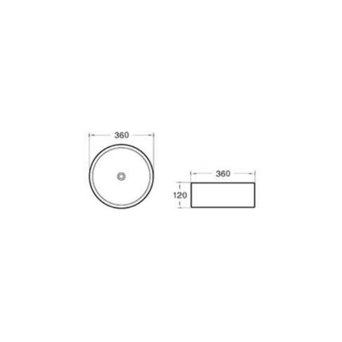 360*360*120mm Above Counter Matte black inside, matte White outside Waste: 32mm Non Overflow