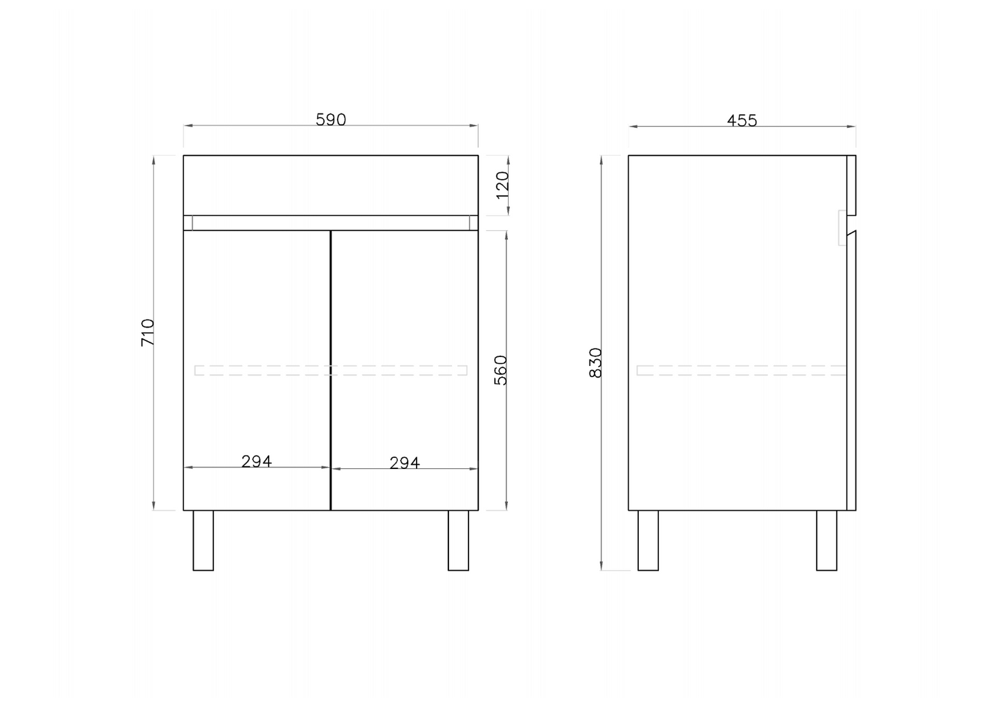 600L*850H*460DMM Gloss White MDF Bathroom Vanity 2 Doors Free Standing
