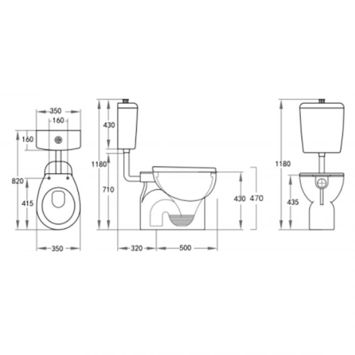 820*350*1180mm Calla Disable Toilet Suite Box Rim Pan 4.5/3 Liters Dual Flush