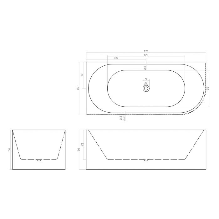 1700mm Kiama Grooved Gloss White Back to Wall Bathtub