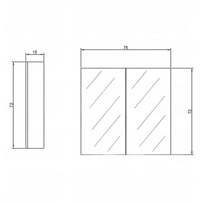 750L*150D*720HMM  Pencil Edge Gloss White MDF Shaving Cabinet 2 Doors