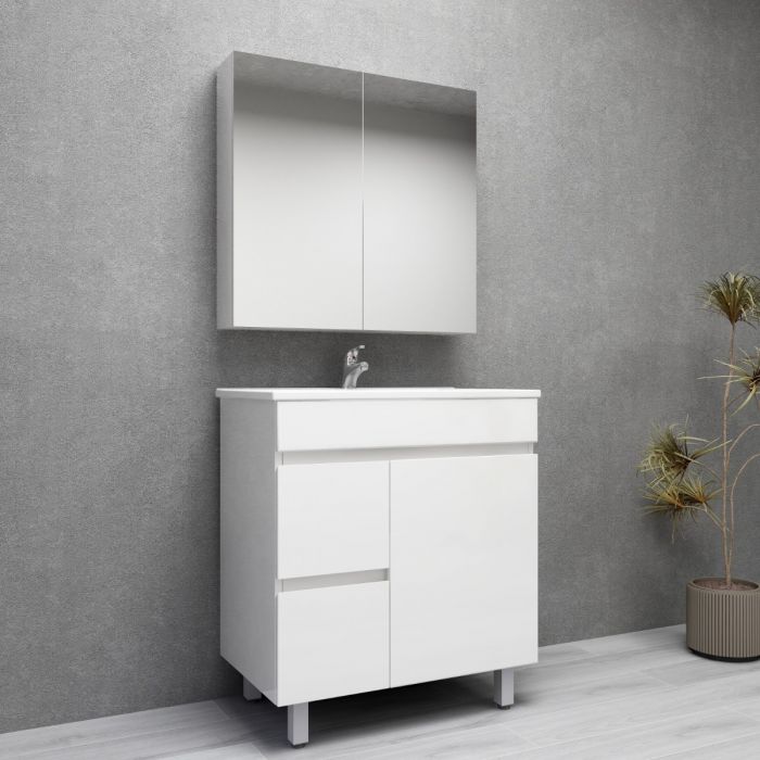 750L*850H*360(460)DMM Gloss White MDF Bathroom Vanity  Right/Left Drawers Free Standing