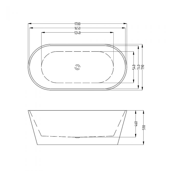 1700MM Oval Gloss White Acrylic Free Standing Bathtub No Overflow