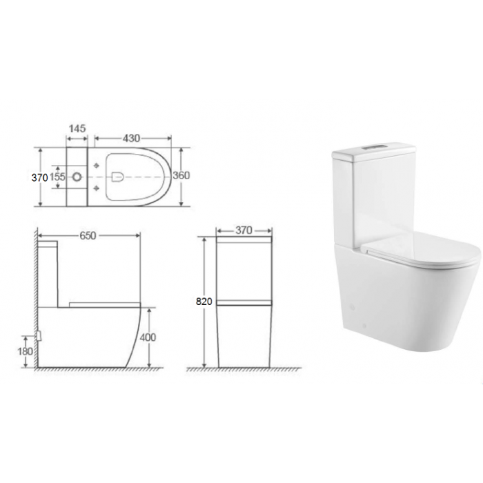 Ruki Rimless Back To Wall Gloss White Toilet Suite