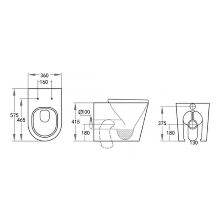 575*360*415mm Avis Matte Black Wall Faced Floor Pan Dual Flush