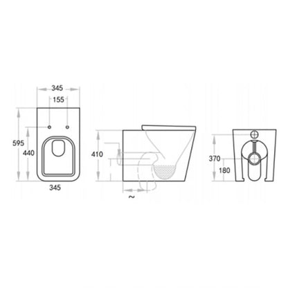 545*350*410mm Qubist Black Wall Faced Floor Pan Dual Flush