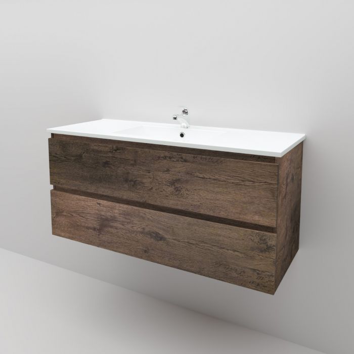 1200L*520H*460DMM Dark Oak MDF Bathroom Vanity 2 Drawers Wall Hung