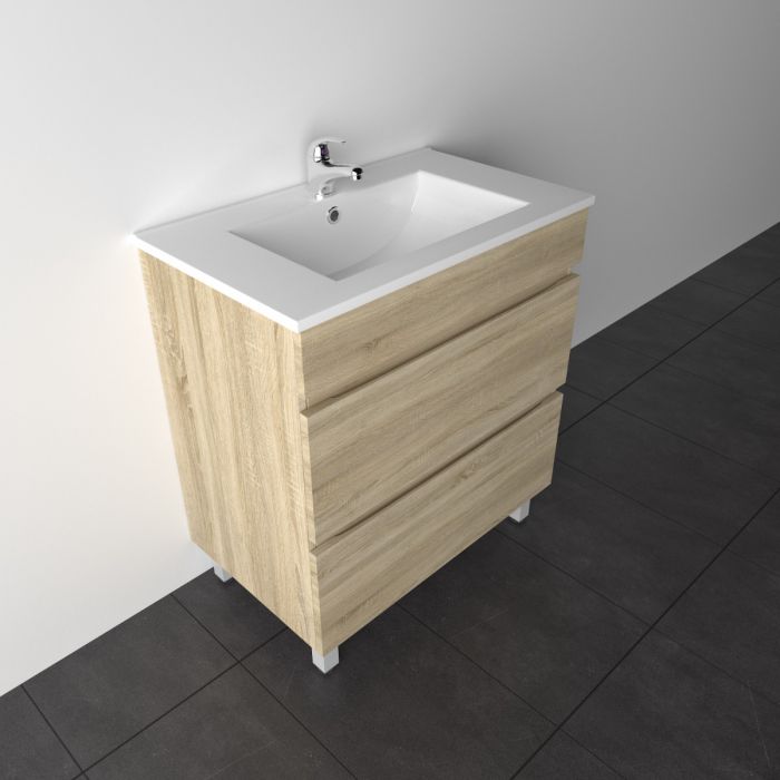 750L*850H*460DMM White Oak MDF Bathroom Vanity 2 Drawers Free Standing