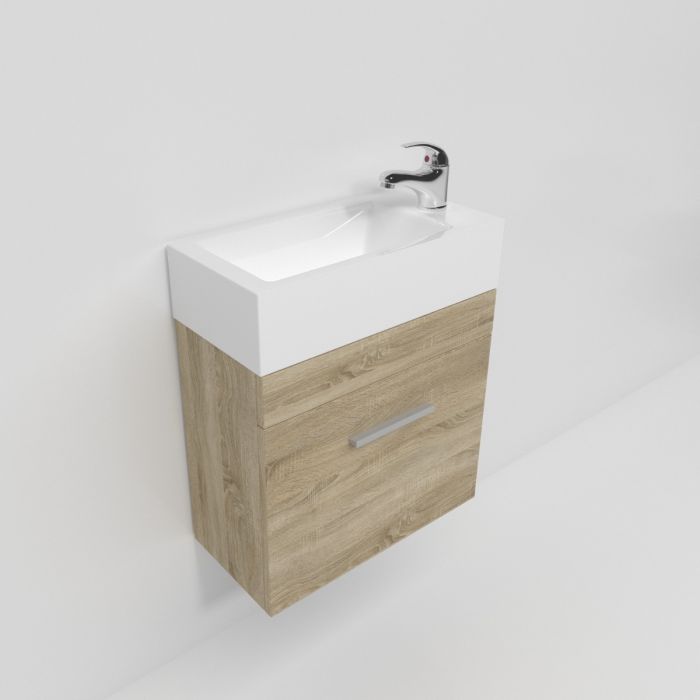 500L*520H*250DMM White Oak MDF Bathroom Vanity Single Door Wall Hung