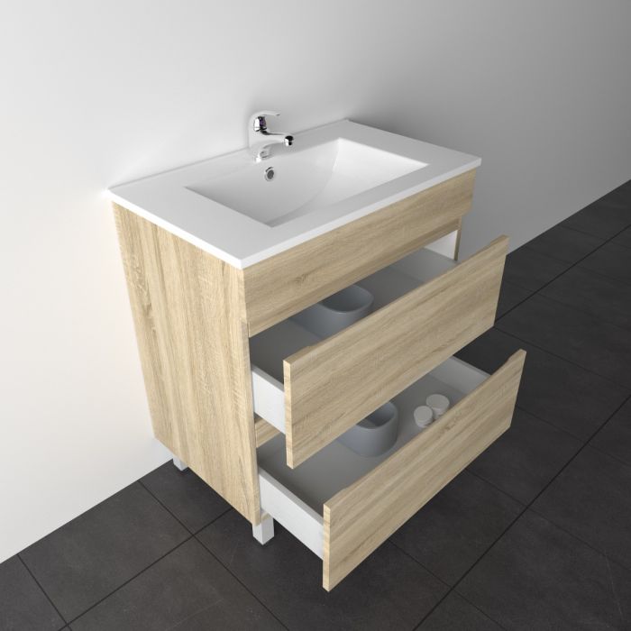 750L*850H*460DMM White Oak MDF Bathroom Vanity 2 Drawers Free Standing