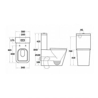 665*380*840mm Qubist Black Back To Wall Floor Toilet Suite Box Rim Pan Dual Flush