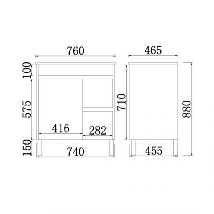 750*460*860mm Polywood Concrete Grey Freestanding Bathroom Vanity(Cabinet Only)