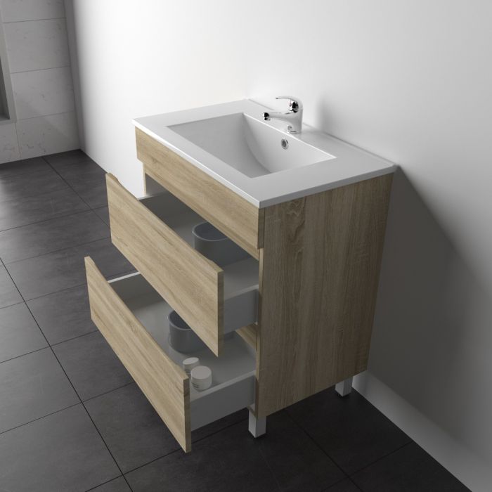 750L*850H*460DMM White Oak MDF Bathroom Vanity 2 Drawers Free Standing