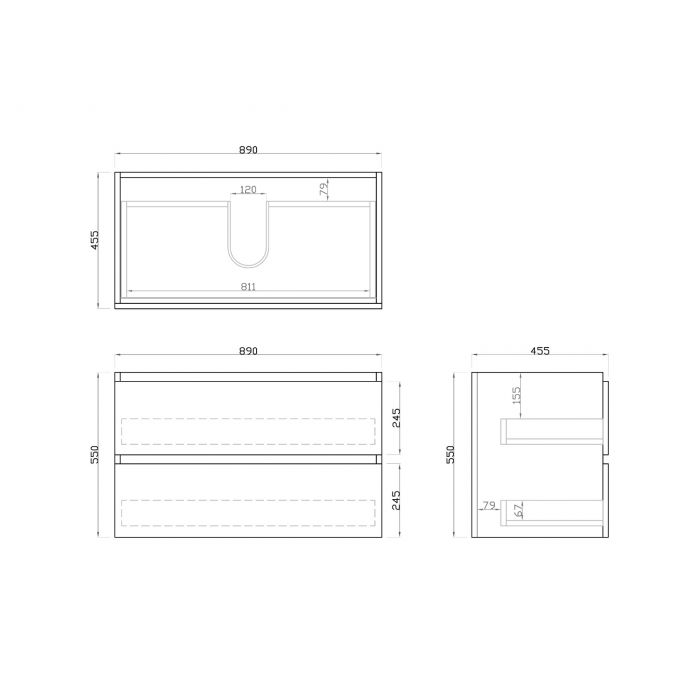 900L*520H*460DMM White Oak MDF Bathroom Vanity 2 Drawers Wall Hung