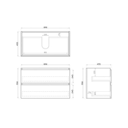 900L*520H*460DMM White Oak MDF Bathroom Vanity 2 Drawers Wall Hung