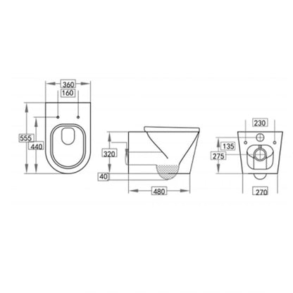 555*360*320mm Avery Black Wall Hung Pan 4.5/3 Liters Dual Flush