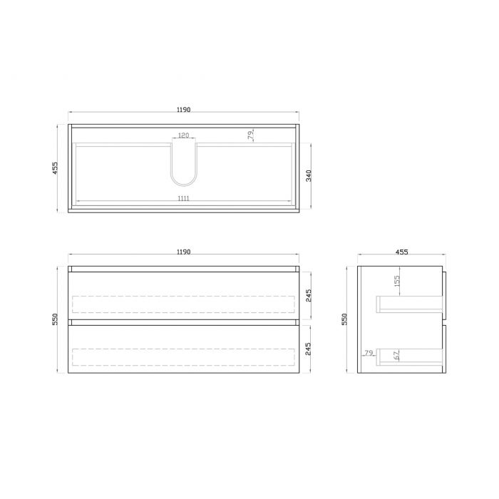 1200L*520H*460DMM Dark Oak MDF Bathroom Vanity 2 Drawers Wall Hung