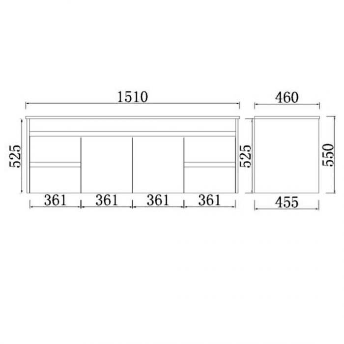 1500*460*525mm Polywood Concrete Grey Wall Hung Bathroom Vanity (Cabinet Only)