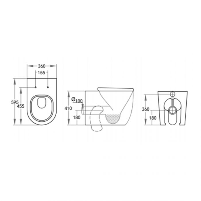 595*360*410mm Veda Black Wall Faced Floor Pan Dual Flush Tonardo Flush Pan
