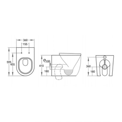 595*360*410mm Veda Black Wall Faced Floor Pan Dual Flush Tonardo Flush Pan