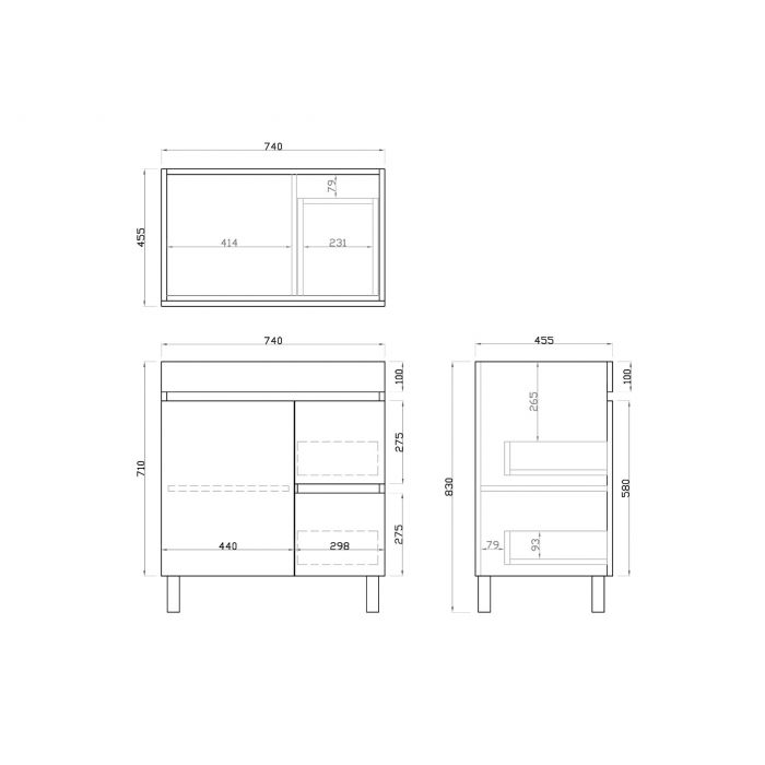 750L*850H*460DMM Dark Oak MDF Bathroom Vanity Free Standing