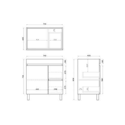 750L*850H*460DMM Dark Oak MDF Bathroom Vanity Free Standing