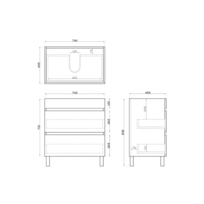 750L*850H*460DMM White Oak MDF Bathroom Vanity 2 Drawers Free Standing