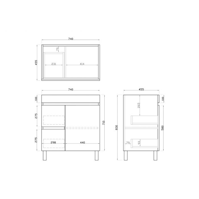 750L*850H*460DMM Dark Oak MDF Bathroom Vanity Free Standing