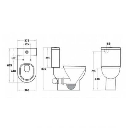 665*375*830mm Bela Skew Toilet Suite Box Rim Pan 4.5/3 Liters Dual Flush